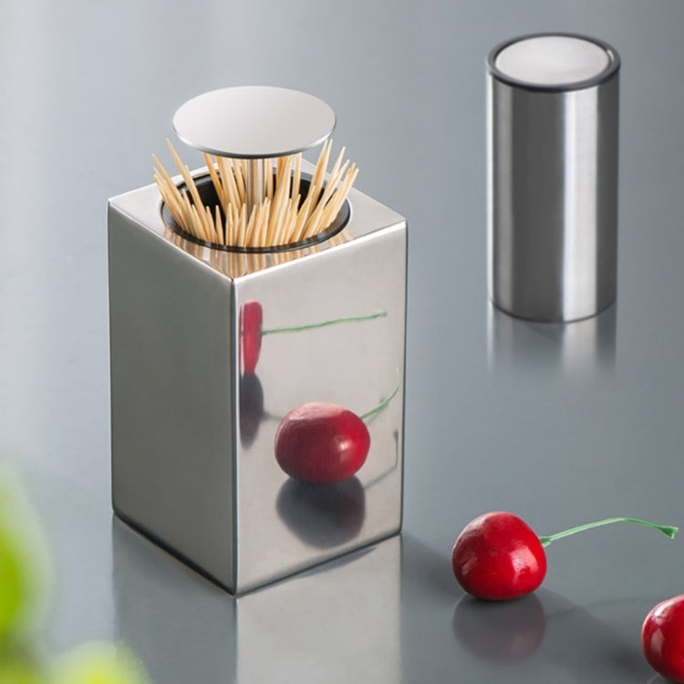Push-Type Stainless Steel Toothpick Holder Portable Automatic Pop-Up Toothpick Storage Box(Square) by bashfashion