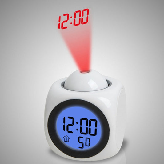 Multi-function LED Projection Alarm Clock Voice Talking Clock, Specification:White without USB cable by bashfashion