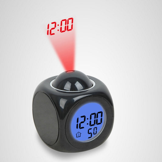 Multi-function LED Projection Alarm Clock Voice Talking Clock, Specification:Black + USB cable by bashfashion