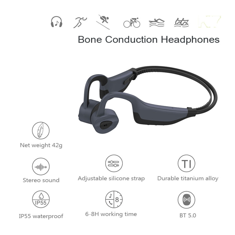 K7 Bone Conduction Bluetooth 5.0 Wireless Earphone Waterproof Headphones 16GB RAM(Gray) by bashfashion