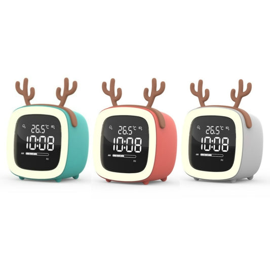 Cartoon Deer Shape Children Snooze Multifunctional USB Rechargeable Student LED Alarm Clock(Gray) by bashfashion