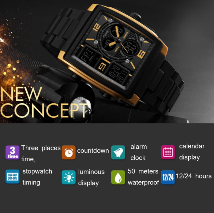 SKMEI 1274 Men Fashion Electronic Watch Multifunctional Outdoor Sports Watch(Golden) by SKMEI