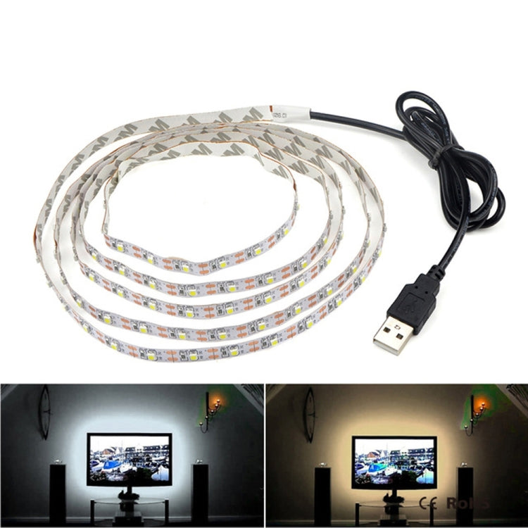 USB Power SMD 3528 Epoxy LED Strip Light Christmas Desk Decor Lamp for TV Background Lighting, Length:1m(Warm White) by bashfashion