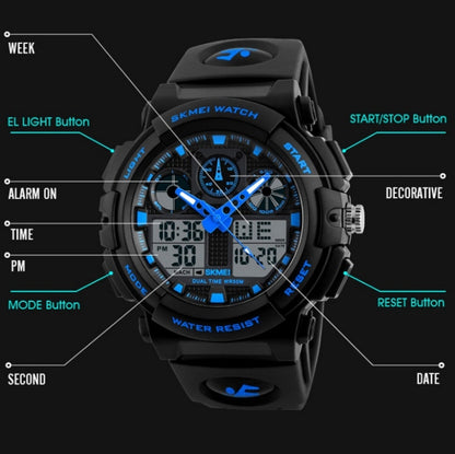 SKMEI 1270 Men Waterproof Dual Display Digital Watch Outdoor Sports Watch(Blue) by SKMEI