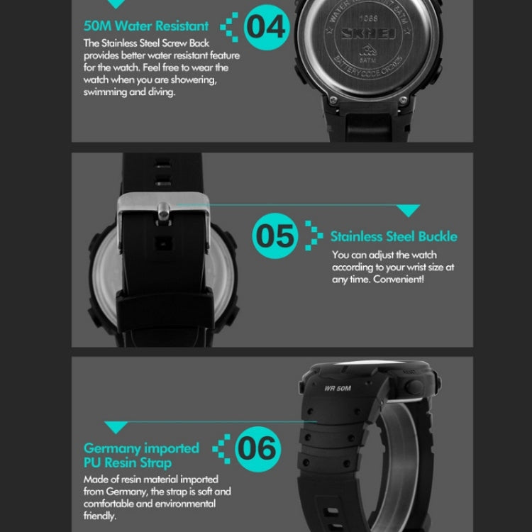 SKMEI 1068 Men Waterproof Outdoor Sports Digital Watch Student Fashion Watch(Black) by SKMEI