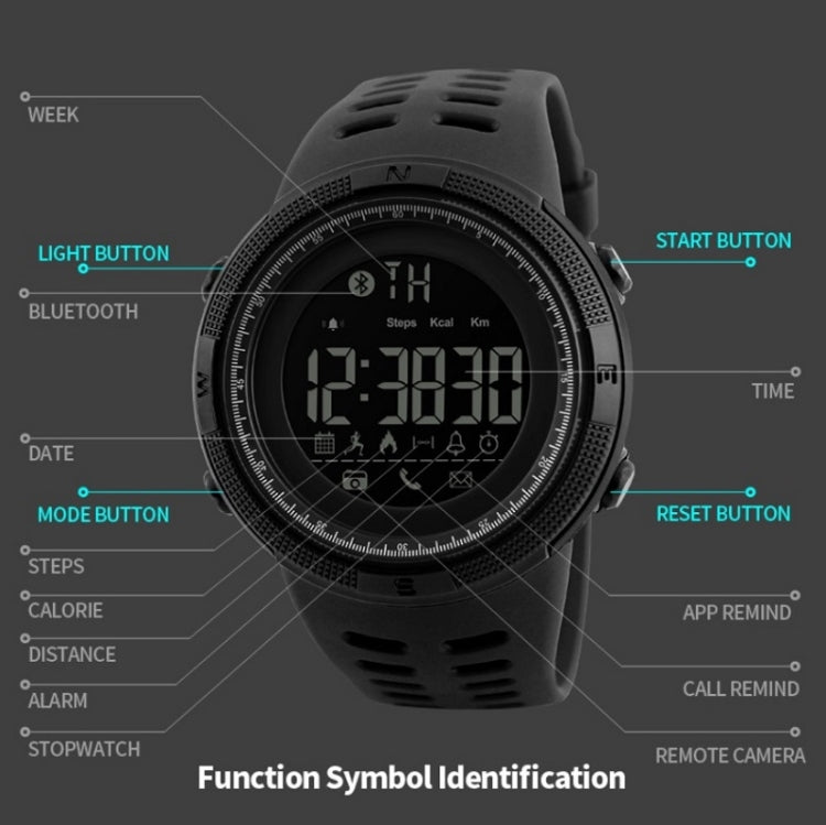 SKMEI 1250 Men Outdoor Waterproof Sports Digital Watch Multi-Function Watch(Black) by SKMEI