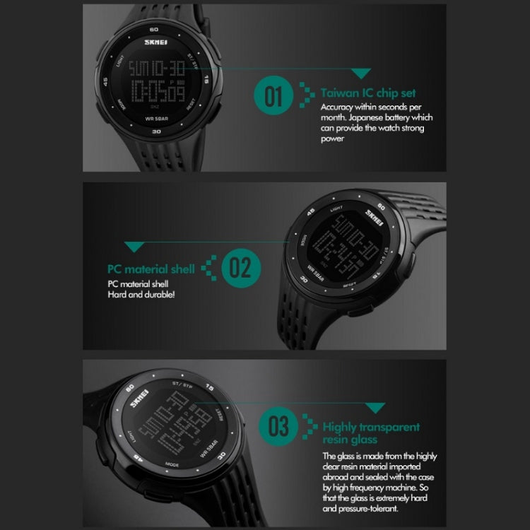 SKMEI 1219 Men Multi-Function Electronic Watch Outdoor Sports Watch(Silver) by SKMEI