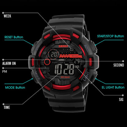 SKMEI 1243 Men Sports Watch Outdoor Waterproof Digital Watch(Red) by SKMEI