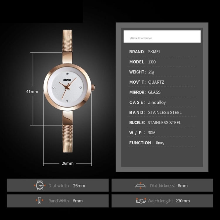 SKMEI 1390 Ladies Business Casual Watch Steel Band Lightweight Quartz Watch(Golden) by SKMEI