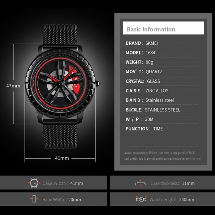 SKMEI 1634 Men Waterproof Watch Fashion Quartz Watch(Black Steel Belt) by SKMEI