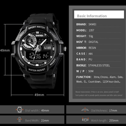 SKMEI 1357 Mens Multifunctional Sports Digital Watch Student Waterproof Watch(Black) by SKMEI