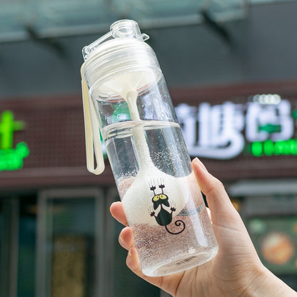 Cartoon Cat Pattern Tea Water Separation Plastic Cup With Spoon(White) by bashfashion