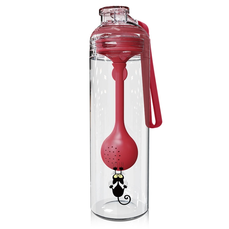 Cartoon Cat Pattern Tea Water Separation Plastic Cup With Spoon(Red) by bashfashion