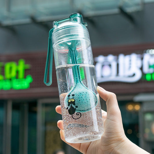 Cartoon Cat Pattern Tea Water Separation Plastic Cup With Spoon(Blue) by bashfashion