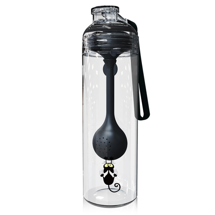 Cartoon Cat Pattern Tea Water Separation Plastic Cup With Spoon(Black) by bashfashion