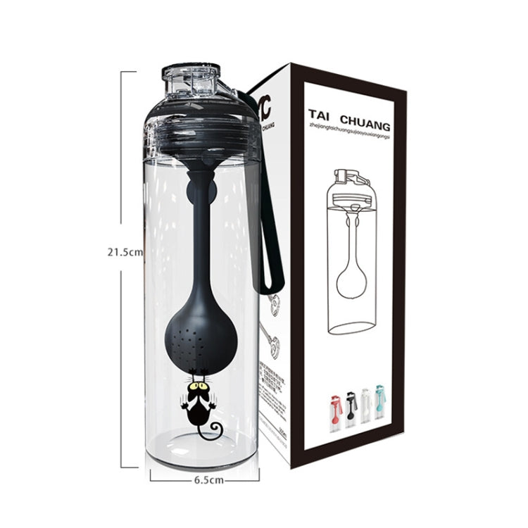 Cartoon Cat Pattern Tea Water Separation Plastic Cup With Spoon(Black) by bashfashion