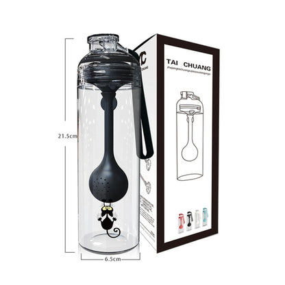 Cartoon Cat Pattern Tea Water Separation Plastic Cup With Spoon(Black) by bashfashion