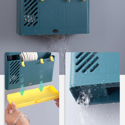 Chopsticks Basket Rack Wall-Mounted Chopstick Cage Household Multifunctional Spoon Knife Holder Integrated CStorage Box(Gray) by bashfashion