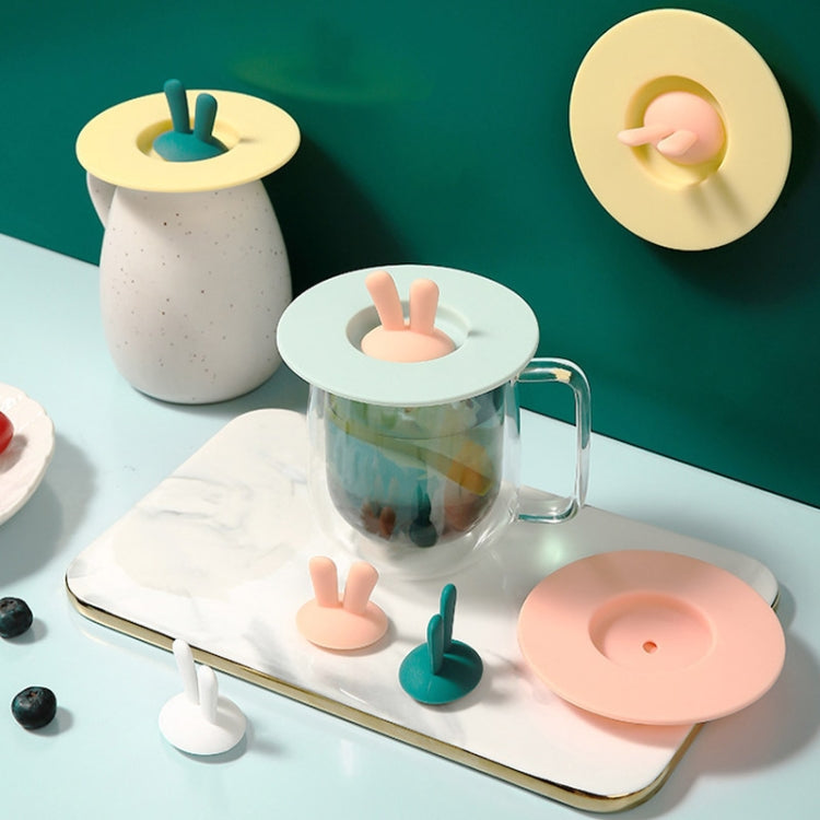 Food Grade Bunny Ears Shape Silicone Cup Lid Sealing Lid Cartoon Mug Dustproof Leak-Proof Lid(Yellow) by bashfashion