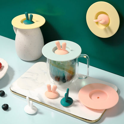 Food Grade Bunny Ears Shape Silicone Cup Lid Sealing Lid Cartoon Mug Dustproof Leak-Proof Lid(Yellow) by bashfashion