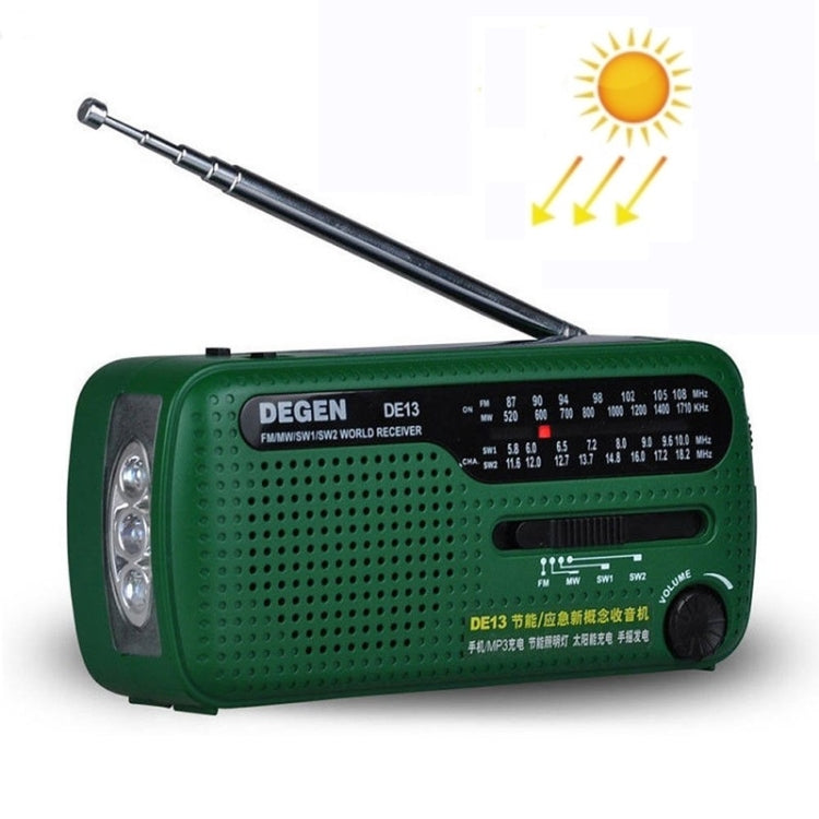DE13 Hand-Cranked Power Full Band Solar Charging Emergency Outdoor Radio(Green) by bashfashion