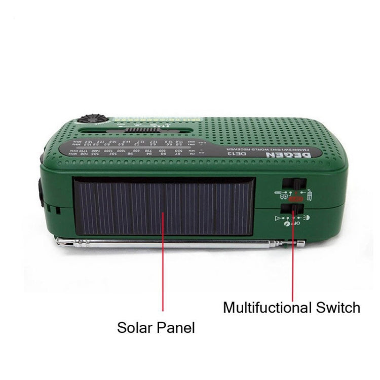 DE13 Hand-Cranked Power Full Band Solar Charging Emergency Outdoor Radio(Green) by bashfashion