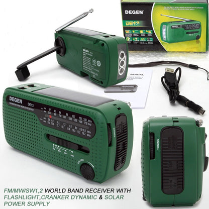 DE13 Hand-Cranked Power Full Band Solar Charging Emergency Outdoor Radio(Green) by bashfashion