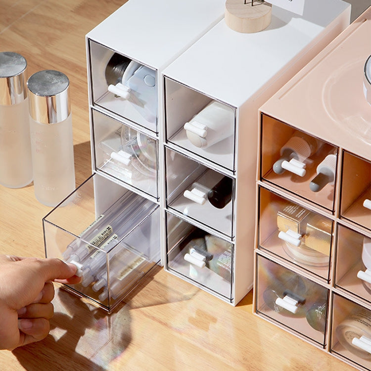 Desktop Drawer Storage Box Cosmetics Office Student Stationery Pen Dormitory Three Grid Desk Rack(Ivory White) by bashfashion