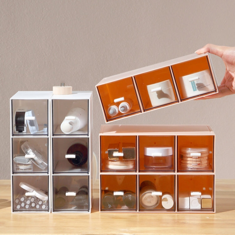 Desktop Drawer Storage Box Cosmetics Office Student Stationery Pen Dormitory Three Grid Desk Rack(Ivory White) by bashfashion