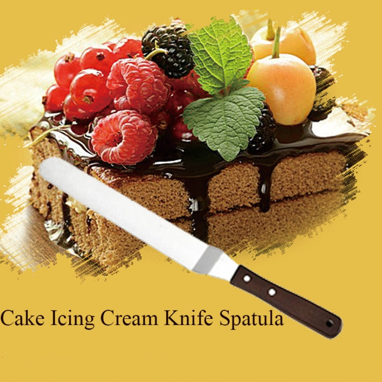 3 PCS Wooden Handle Spatula Baking Stainless Steel Cake Straight Knife(With Hole Curved Section 8 Inch) by bashfashion