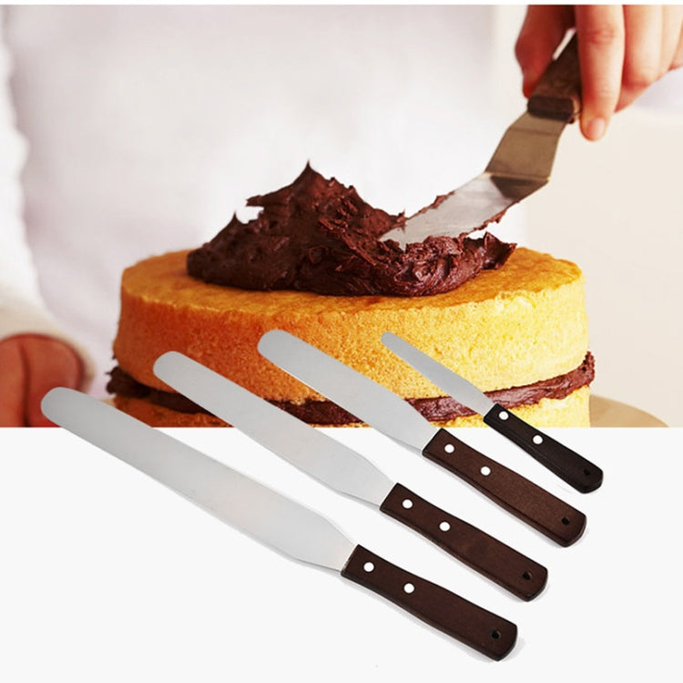 3 PCS Wooden Handle Spatula Baking Stainless Steel Cake Straight Knife(With Hole Curved Section 8 Inch) by bashfashion