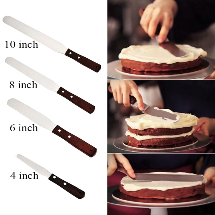 3 PCS Wooden Handle Spatula Baking Stainless Steel Cake Straight Knife(With Hole Curved Section 8 Inch) by bashfashion
