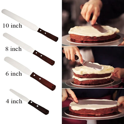 3 PCS Wooden Handle Spatula Baking Stainless Steel Cake Straight Knife(With Hole Curved Section 8 Inch) by bashfashion