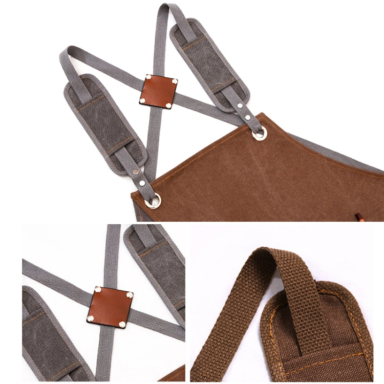 Denim Apron Barber Milk Tea Shop Waiter Overalls(Gray-yellow Shoulder Strap) by bashfashion