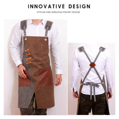 Denim Apron Barber Milk Tea Shop Waiter Overalls(Gray-yellow Shoulder Strap) by bashfashion