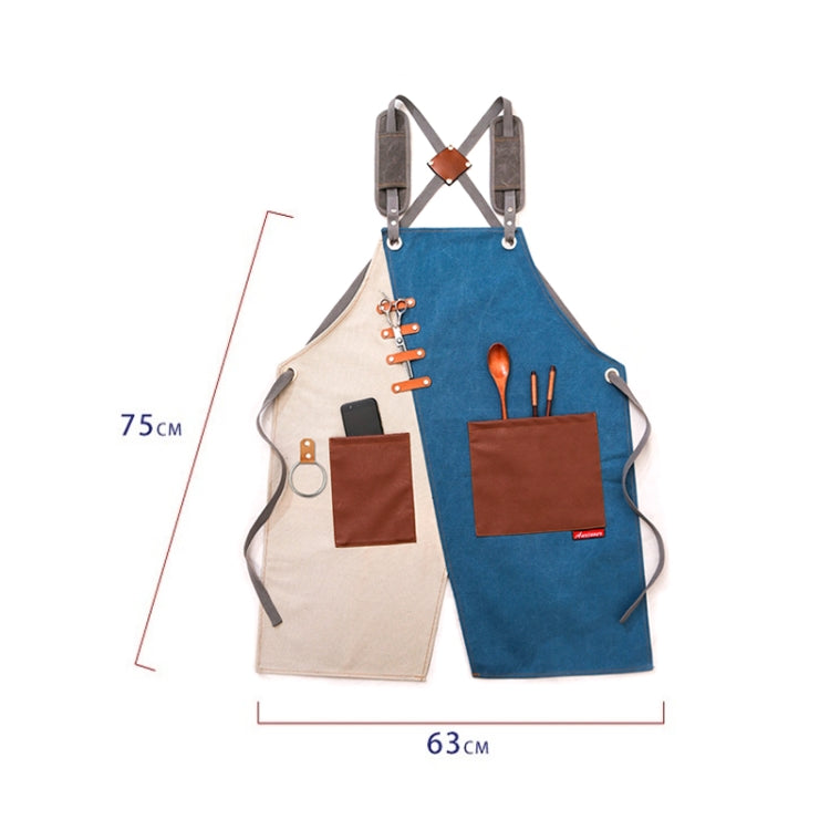 Denim Apron Barber Milk Tea Shop Waiter Overalls(Blue-white Shoulder Strap) by bashfashion