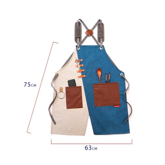 Denim Apron Barber Milk Tea Shop Waiter Overalls(Blue-white Shoulder Strap) by bashfashion