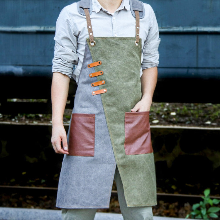 Denim Apron Barber Milk Tea Shop Waiter Overalls(Green-yellow Shoulder Strap) by bashfashion