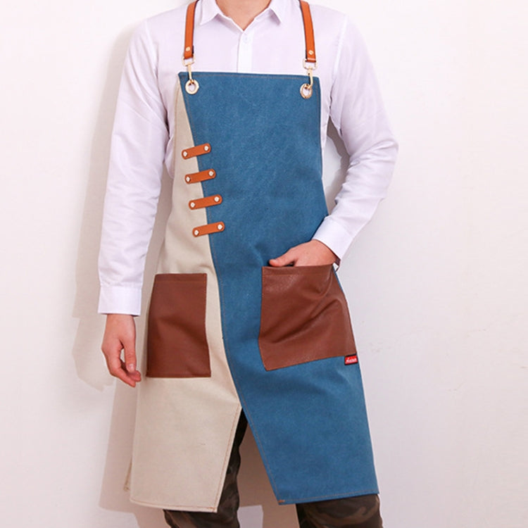 Denim Apron Barber Milk Tea Shop Waiter Overalls(Blue-white Hook Strap) by bashfashion