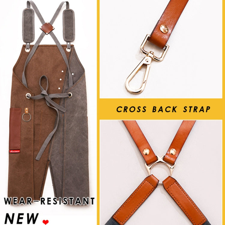 Denim Apron Barber Milk Tea Shop Waiter Overalls(Green-yellow Hook Strap) by bashfashion