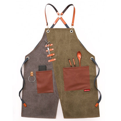 Denim Apron Barber Milk Tea Shop Waiter Overalls(Grey-green Hook Strap) by bashfashion