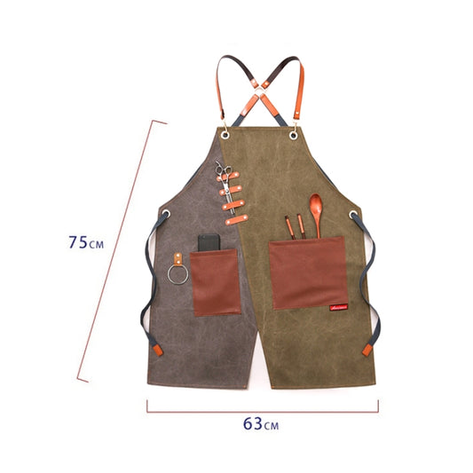 Denim Apron Barber Milk Tea Shop Waiter Overalls(Grey-green Hook Strap) by bashfashion