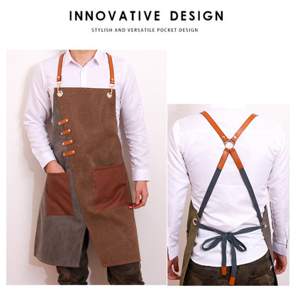 Denim Apron Barber Milk Tea Shop Waiter Overalls(Grey-green Hook Strap) by bashfashion