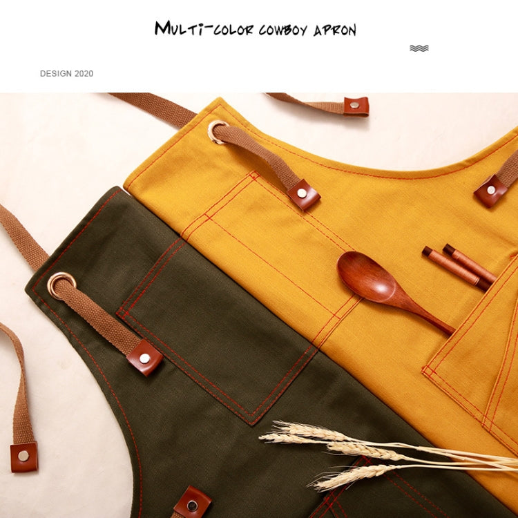 Household Denim Apron Barista Floral Tea Shop Barber Work Clothes, Specification: Adult Version(Yellow) by bashfashion