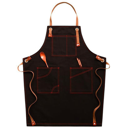 Household Denim Apron Barista Floral Tea Shop Barber Work Clothes, Specification: Adult Version(Black) by bashfashion