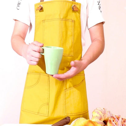 Household Denim Apron Barista Floral Tea Shop Barber Work Clothes, Specification: Adult Version(Black) by bashfashion