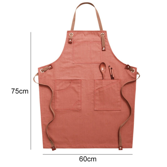 Household Denim Apron Barista Floral Tea Shop Barber Work Clothes, Specification: Adult Version(Brick Color) by bashfashion