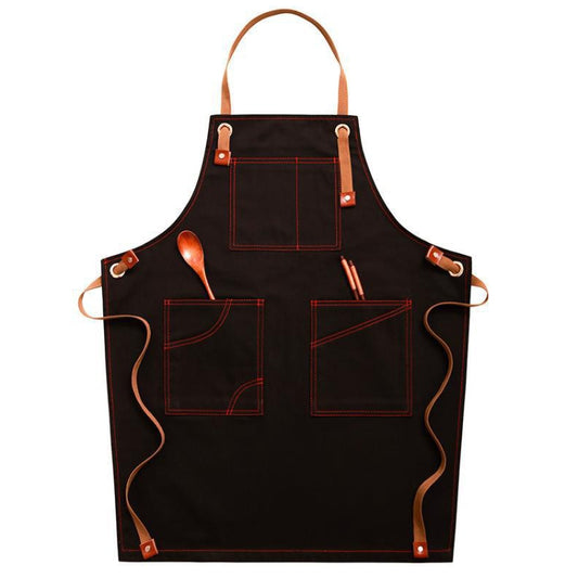 Household Denim Apron Barista Floral Tea Shop Barber Work Clothes, Specification: for Children 47cm(Black) by bashfashion