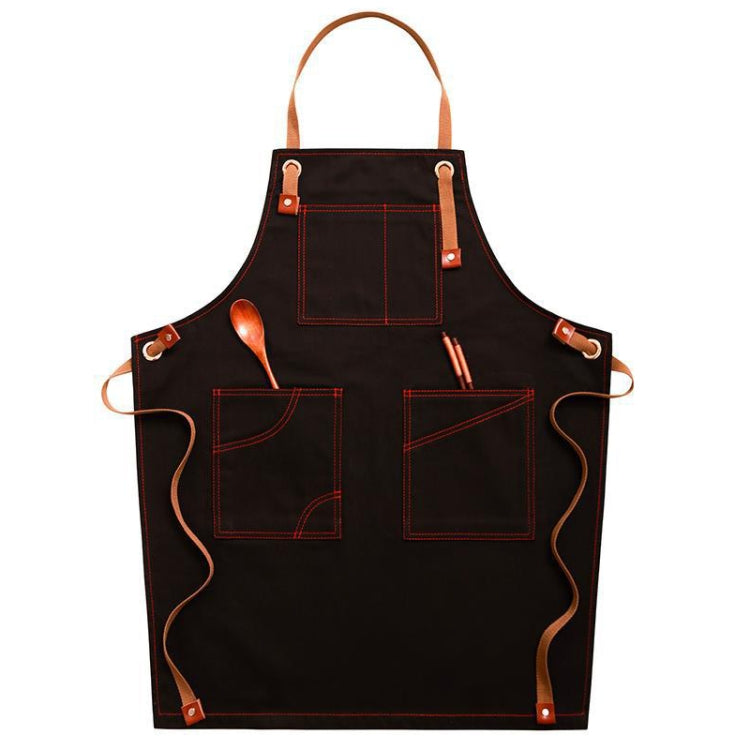 Household Denim Apron Barista Floral Tea Shop Barber Work Clothes, Specification: for Children 57cm(Black) by bashfashion