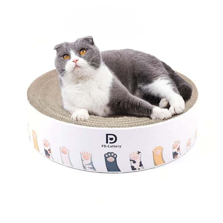 Round Corrugated Cat Scratcher Claw Sharpener Toy Bed, Colour: Paw Print 32x32x6cm by bashfashion